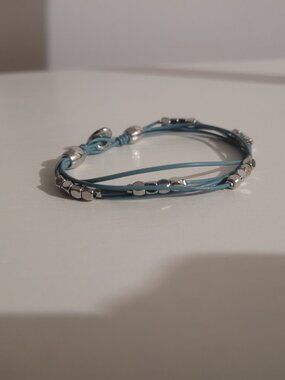 Blue Fossil Beaded Multi Strand Leather Bracelet